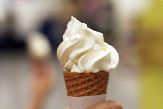 Ice cream Hand holding an ice cream cone, narrow depth of field